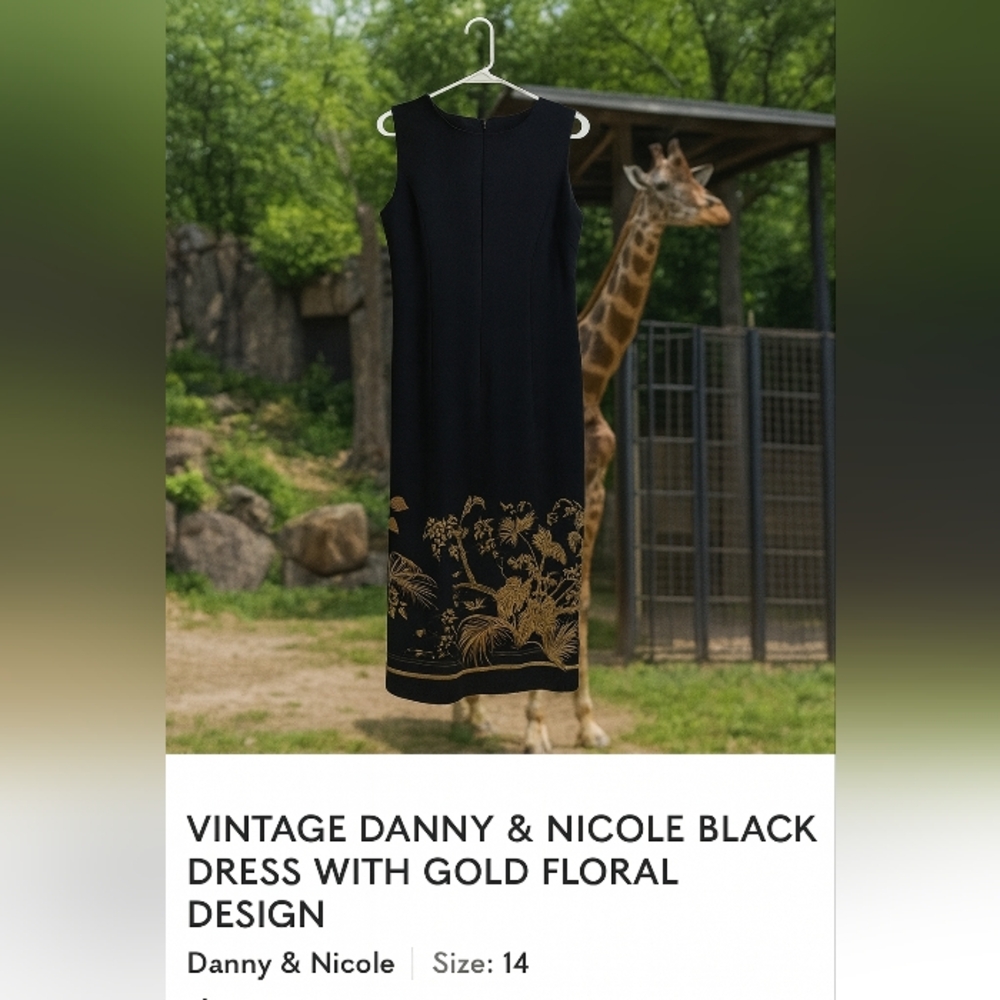 Danny & Nicole Black Vintage Dress with Gold Floral Design